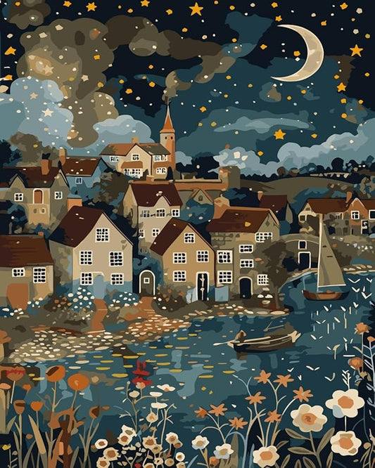 CSZPPQAF House Paint by Numbers for Adults Beginner, Moon Stars Paint by Number Kits on Canvas, DIY Acrylic Oil Painting by Numbers for Home Wall Decor 16X20inch