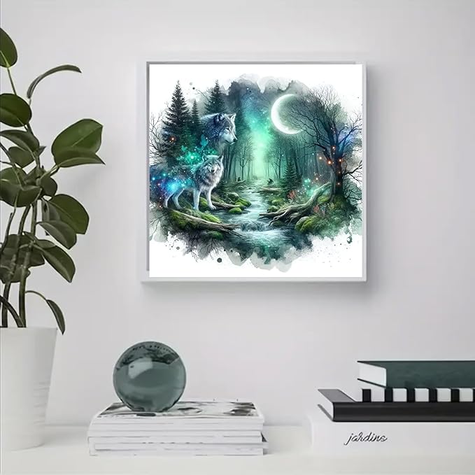 JFYHAB 5D Phantom Wolf Diamond Painting Kits for Adults, Animal Wolf Diamond Art Kits for Adults Beginner, DIY Full Drill Diamond Dots Paintings with Gem Art and Crafts Home Wall Decor 12x12inch