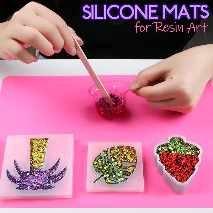 LEOBRO Silicone Mats for Crafts, 2pcs Silicone Mat for Jewelry Resin Molds, UV Resin, DIY Art Crafts, Hot Pink & Light Purple, 11.69" x 8.26"