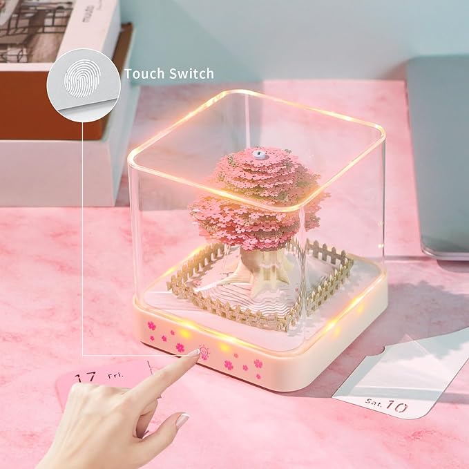 3D Calendar 2026, Cherry Blossom Tree Time Piece Calendar 2026, Daily Tear-Off Memo Pad with LED Glow, Paper Carving Desktop Decoration, Unique Holiday & New Year Paper Craft Gift