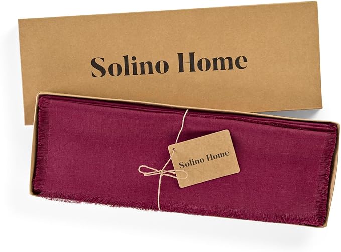 Solino Home Linen Beet Placemats Set of 4-100% Pure Linen Placemats 14 x 19 Inch for Valentines, Winter - Fringe