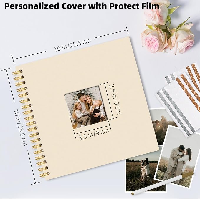Vienrose 10 x 10 Inch Scrapbook Photo Album, Linen Hardcover Photo Book with 80 White Pages, DIY Memory Book Kit with Accessories for Wedding, Baby Shower, Travel, Christmas (Beige, 40 Sheets)