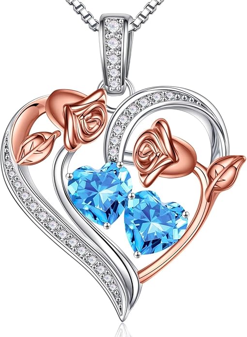 Iefil Christmas Gifts for Women Wife - 925 Sterling Silver Rose Heart Necklace, Stocking Stuffers for Women, Anniversary Birthday Gifts for Wife Girlfriend Mom