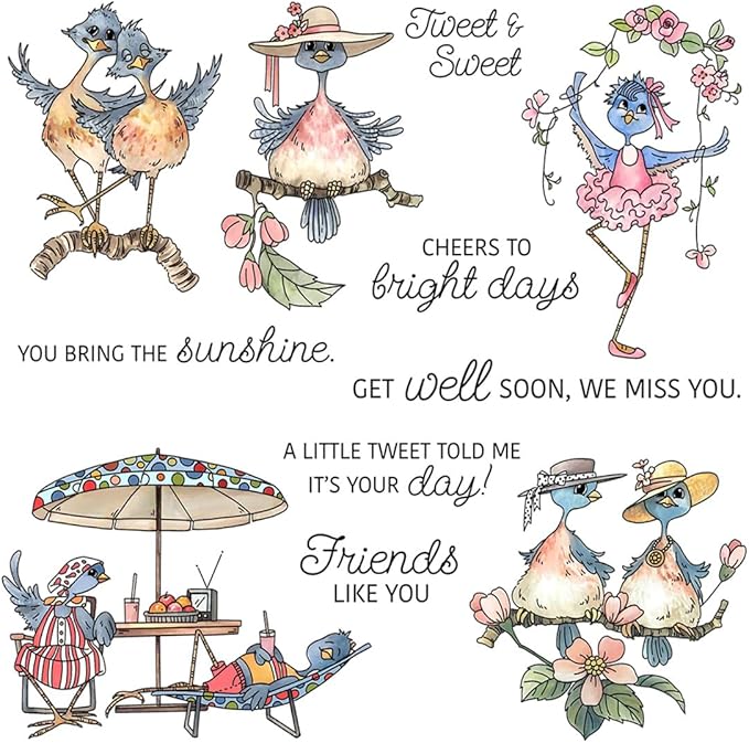 Friendship Birds Afternoon Tea Stamps and Cutting Dies for Card Making DIY Transparent Silicone Clear Stamp and Metal Die Cuts Sets for Scrapbooking Paper Greeting Cards Decor Seals Craft Supplies
