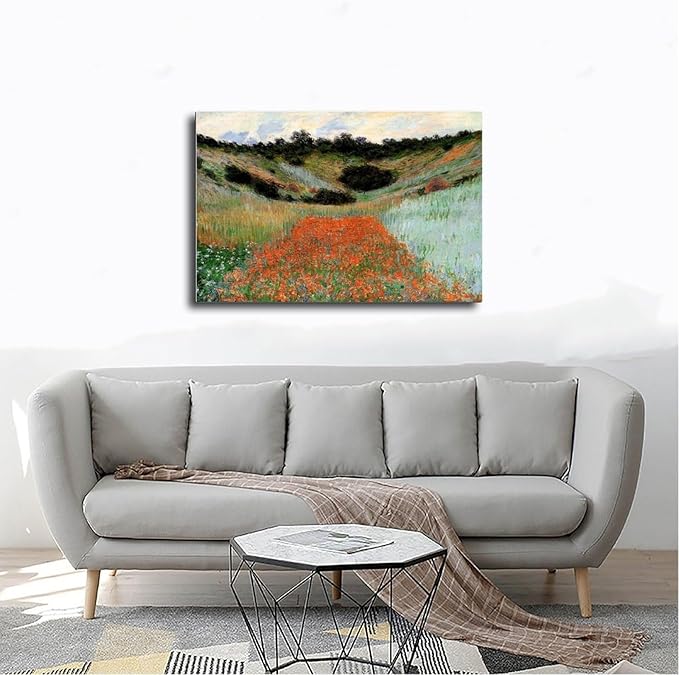 40+ Monet Famous Print Posters Poppy Field in A Hollow near Giverny by Claude Monet Impressionism Canvas Posters Print Wall Art Bedroom Office Room Decor Gift Frame 20×30inch(50×75cm)