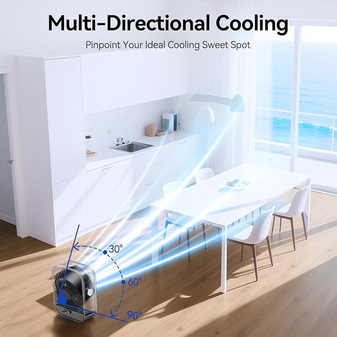 Rechargeable USB Desk Fan, Quiet Table Fan with Turbo Airflow, 100 Speeds, Digital Display, 90° Rotating, Small Battery Desktop Fans for Bedroom Home Office Travel, Black
