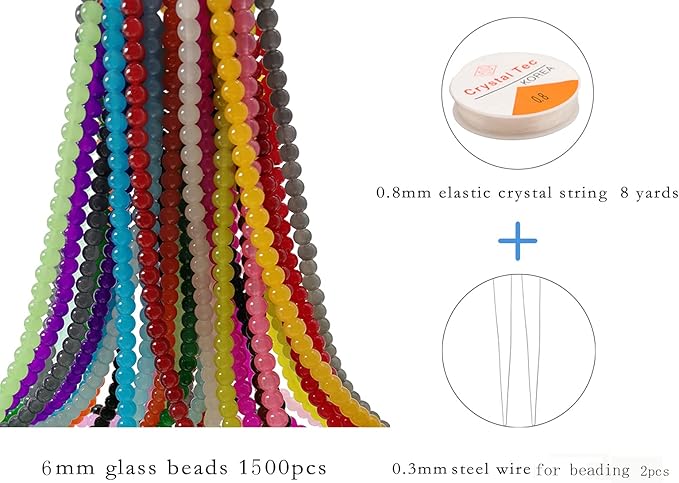 Pamir Tong 1500PCS 6mm Glass Round Beads Bulk， Imitative Jade Beads, Bracelet Loose Beads for Jewelry Making Earring, Necklaces, and DIY Crafts (6mm)