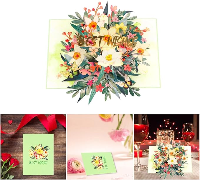Artistic Colorful Florals Greeting Card With Envelope Handmade Foldable For Mother Day Anniversary Present Birthday