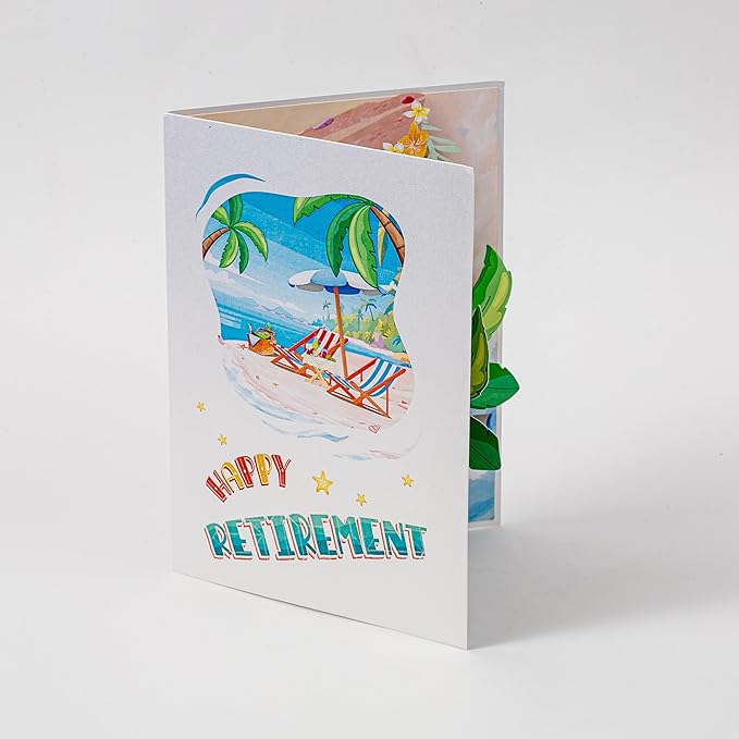Greeting Card Retirement Paper 3D Pop-Up Cards Handmade Birthday Beach Gift for Women, Mom, Wife, Men Large Size Aniversary Wedding Christmas Gifts Coconut Trees