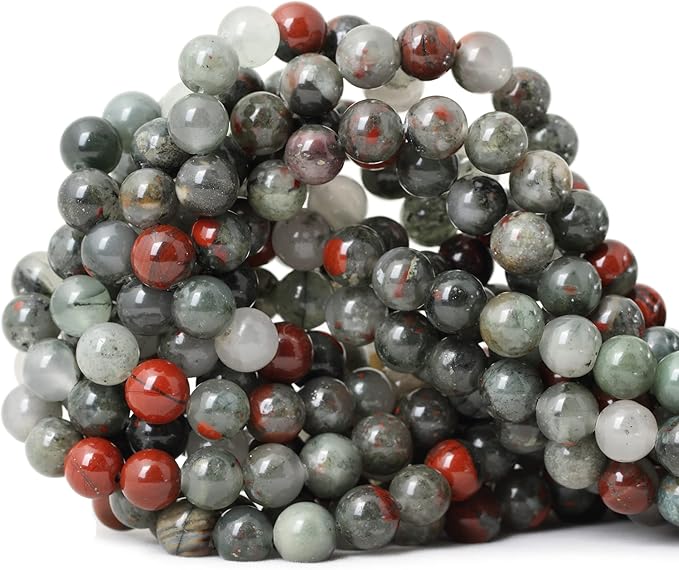 45PCS 8mm Natural African Bloodstone Gemstone Smooth Surface Round Loose Beads for Jewelry Making 1 String 15 Inches