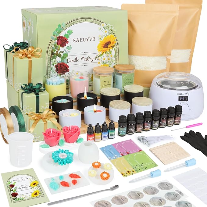 SAEUYVB Candle Making Kit,Candle Making Kit for Adults & Beginners - DIY Starter Soy Candle Making Supplies with Digital Wax Warmer,Soy Wax,Essential Oils Etc-Perfect Home Craft & Gift Idea