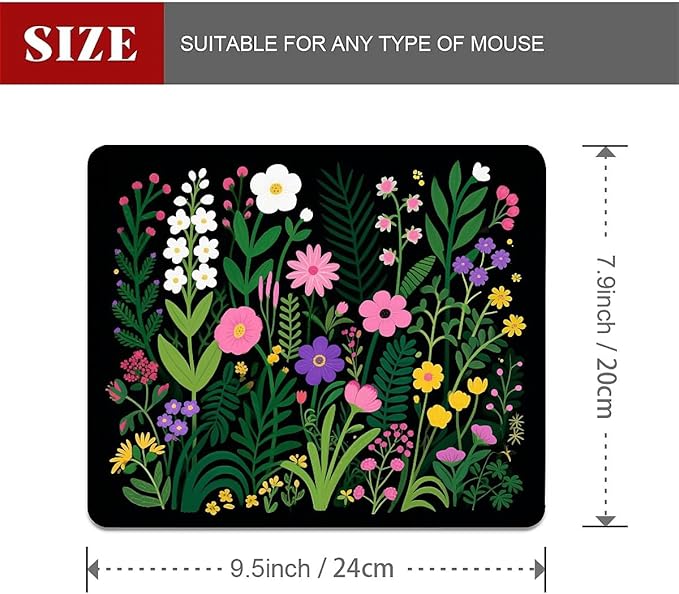 Square Mouse Pad Flowers Plants 1, Personalized Premium-Textured Custom Mouse Mat Design, Washable Mousepad Cloth, Non-Slip Rubber Base Computer Mouse Pads for Wireless Mouse