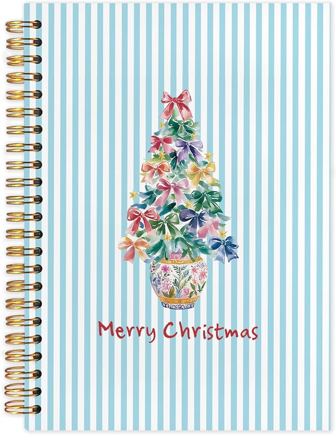 Chinoiserie Christmas Tree Spiral Notebook, Coquette Grandmillennial Christmas Journal for School Office Supplies, Preppy Xmas Aesthetic Holiday Hardcover Journal 5.5x8.3 Inch