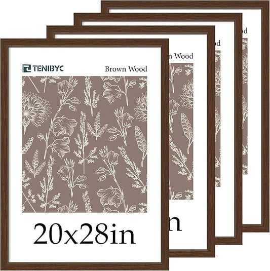 Picture Frame 4 Pack - Solid Wood Poster Photo Frame - Woodgrain Series - Room, Office, Gallery, Studio Display - Wall Hanging