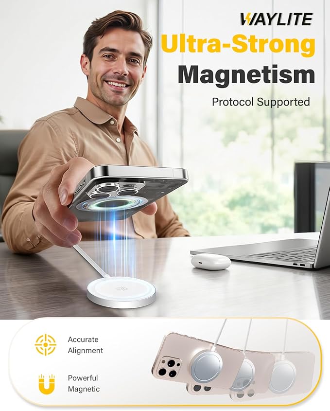 25W Magnetic Wireless Charger for iPhone 17/16, Qi2 Fast Charging Pad for iPhone 17/16/15/14/13/12 Series for AirPods, Strong Magnet, Ultra-Thin & Portable Charger Mat for Desk & Bedside, 2Pack White