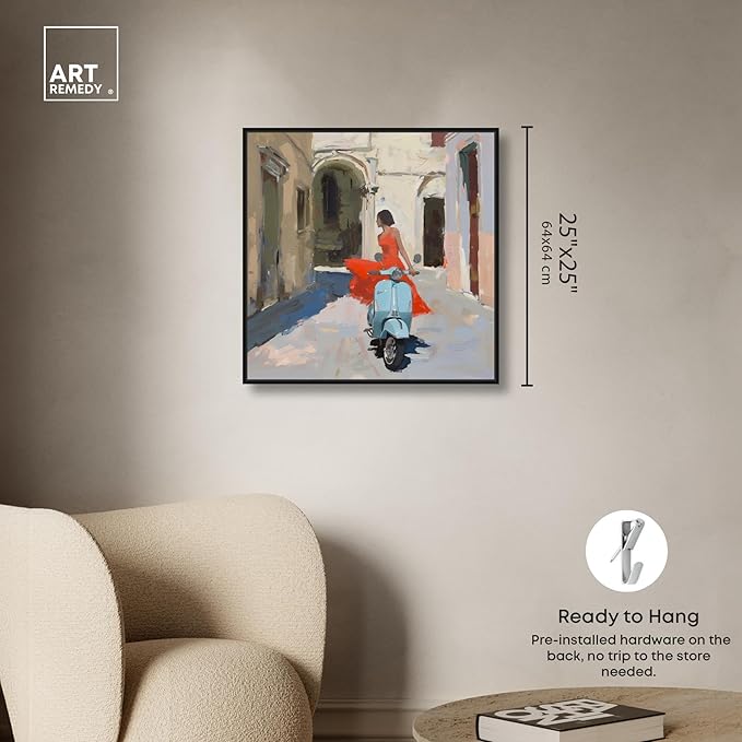 Art Remedy Venice Visits Canvas Classic Landscape Art, Black Frame, 24" x 24"