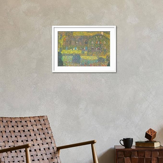 ART.COM Wall Art Print House in Attersee on White Frame by Gustav Klimt, 29" x 21"
