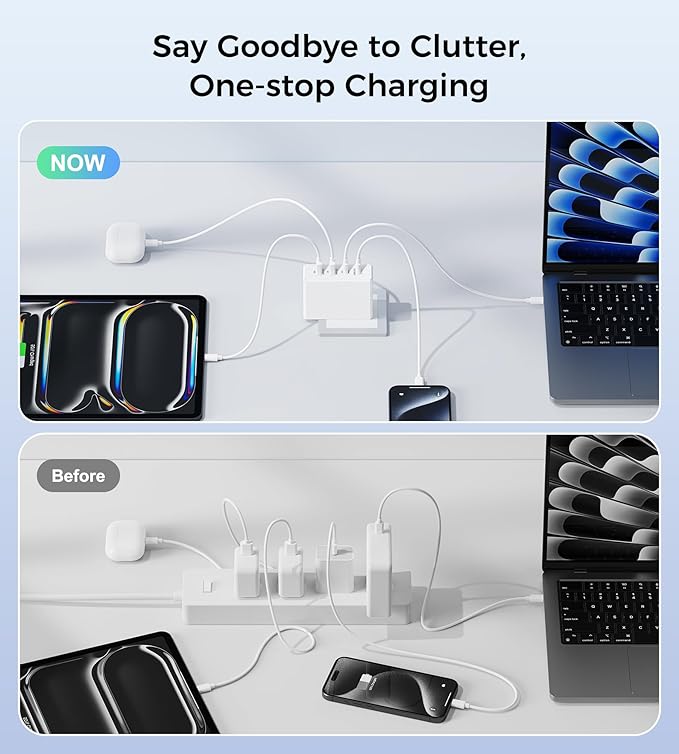 Mac Book Pro Charger - 140W Type C Fast Charger for USB C Port MacBook Pro & MacBook Air, ipad Pro, 4-Port PD20W Wall Charging Block Cube for iPhone 17/16/15/14/13 Pro Max, iPad,Samsung Galaxy
