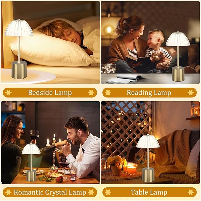 Crystal LED Table Lamp, Portable Rechargeable Desk Light, 3 Levels Brightness, Touch Control, Small Battery Operated Lamp - Cordless Convenience, Stepless Dimming, Ideal for Home