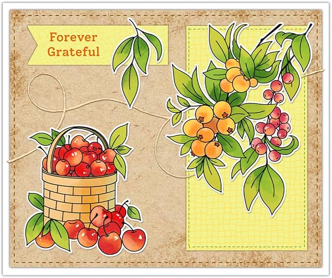 Harvest Season Fruit Basket Stamps and Cutting Dies for Card Making DIY Transparent Silicone Clear Stamp and Metal Die Cuts Sets for Scrapbooking Paper Greeting Cards Decor Seals Craft Supplies
