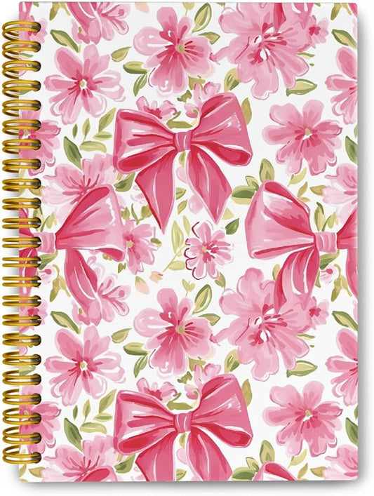 Coquette Pink Bow Floral Spiral Notebook For Women, Maximalist Journaling Notebooks, Cute Pink Notebook Journal, Pink Office Supplies, Hardcover Spiral Lined Notebook 5.5 x 8.3