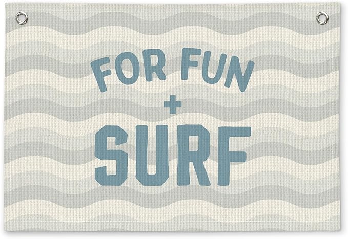 Coastal Beach for Fun Surf Minimalist Waves Kids Room Decor - Linen Banner Wall Hanging Canvas Banner Flag Decor for Kids Toddler Bedroom Nursery Playroom