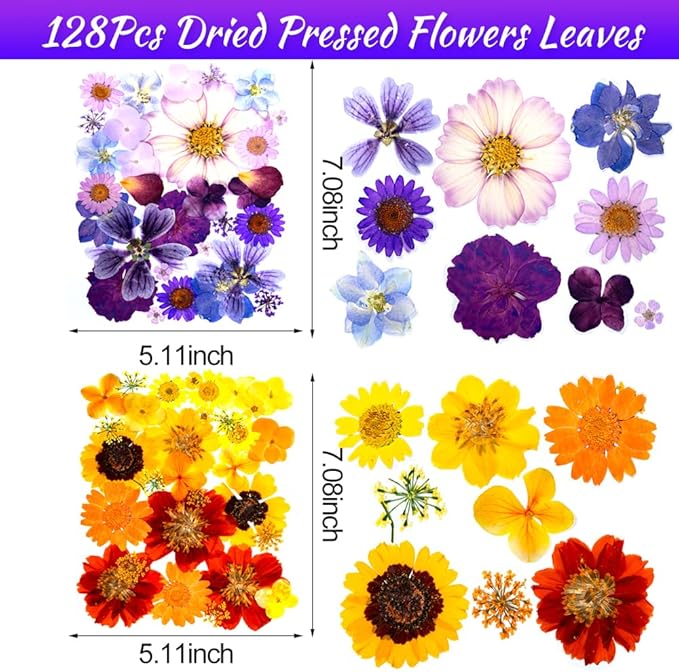 Gradient Color Dried Pressed Flowers for Resin, Real Pressed Flowers Dry Leaves Bulk Natural Herbs Kit for Scrapbooking DIY Art Crafts, Epoxy Jewelry, Candle, Soap Making, Nails Decor