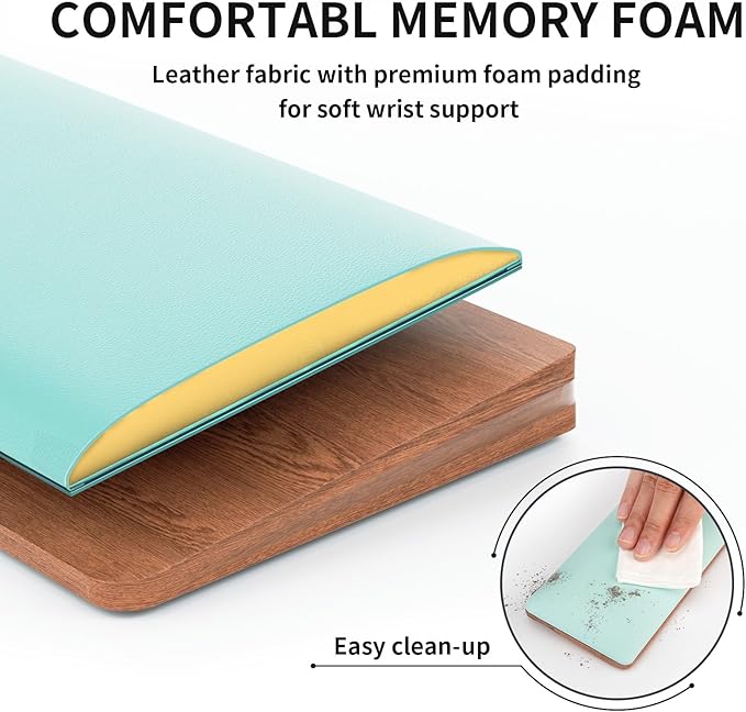 COLORCORAL Wrist Rest for Computer Keyboard Durable Leather Wrist Support with Memory Foam Ergonomic Wooden Arm Rest Wrist Pad for Typing Pain Relief Comfort for Office, Gaming