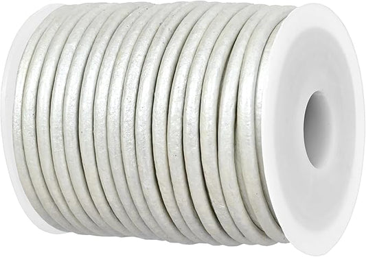 GENIQUE Real/Genuine Round Leather String Cord for Necklace, Bracelets, Jewellery, Braiding (3mm, Pearl White Metallic)