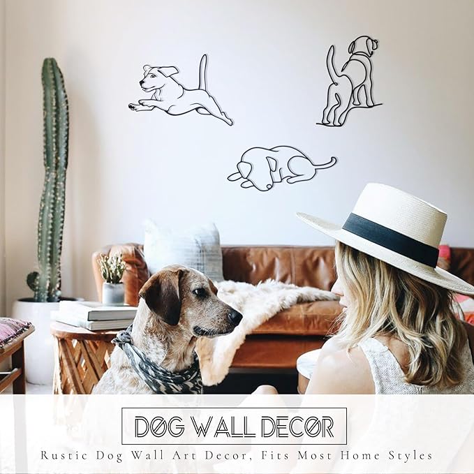 TYLCC Black Metal Dog Wall Decor Minimalist Abstract Dog Wall Art Line Drawing Art for Living Room Bedroom Decorations (Running)