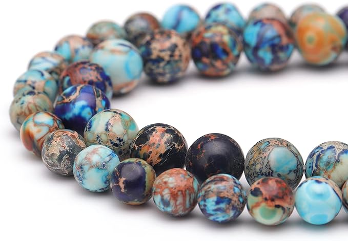 Youngbling Natural Gemstone Beads for Jewelry Making,8mm Mixed Blue Imperial Jasper Polished Round Smooth Stone Beads,Genuine Real Stone for Bracelet Necklace 16 Inch