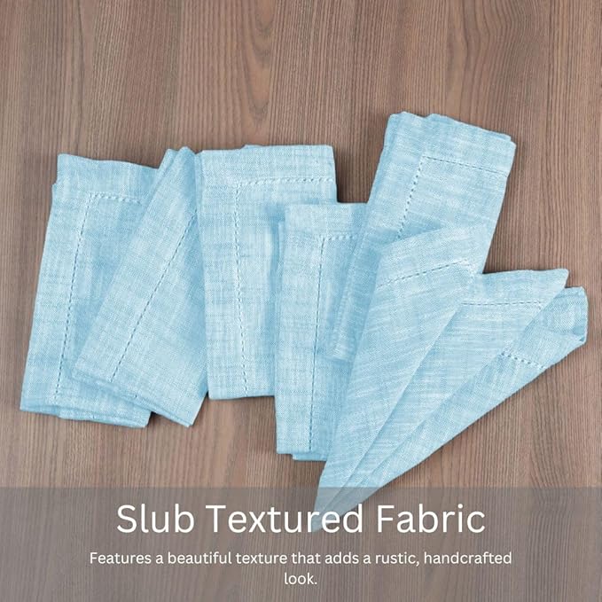 Slub Textured Dinner Napkins Set of 6-100% Cotton Cloth Napkins 18x18 Inch - Soft Durable Washable Fabric Napkins for Everyday Use & Special Occasions Christmas - Aqua Blue