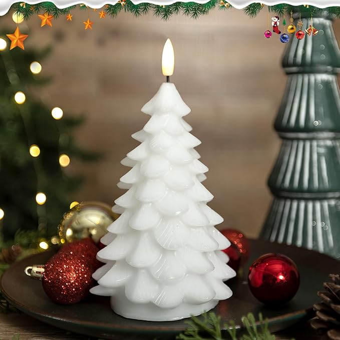 Flameless Candles with Remote Timer, 2 Pack Christmas Tree Candles Battery Operated LED Candles Real Wax Holiday Christmas Decoration for Bedroom Party Festival Gift White