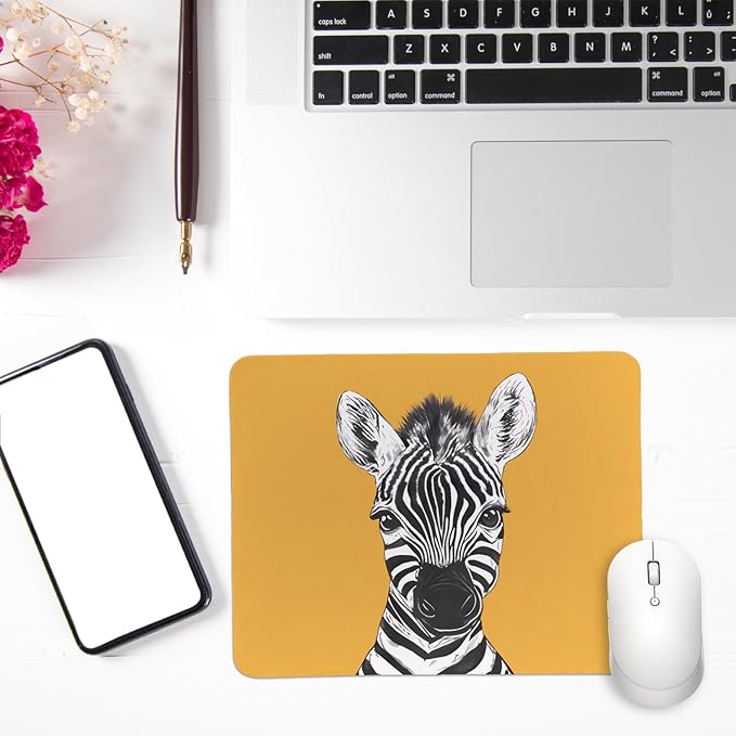 Rusenbao Cute Yellow Zebra Mouse Pad, Cute Small Mouse Pads for Desk, Zebra Gifts for Women, Gaming Mousepad for Wireless Mouse, Non-Slip Base, Computer, Office, Laptop, 9.5x7.9 Inch