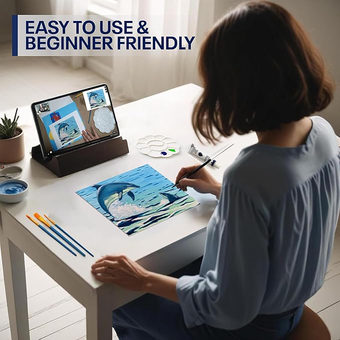 DIY Painting Class Kit for Adults with Video Tutorials: Learn to Paint Dolphins – How to Paint with Acrylics – Painting & Art Supplies – 9 Piece Acrylic Paint Set