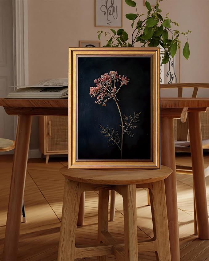 Bzstyleart Vintage Wall Art Decor for Living Room,Gold Framed Canvas Wall Art Home Decor Aesthetic Wild Carrot Flower Vintage Botanical Flower Prints,Canvas Picture Print Artwork,12 x 16 Inch