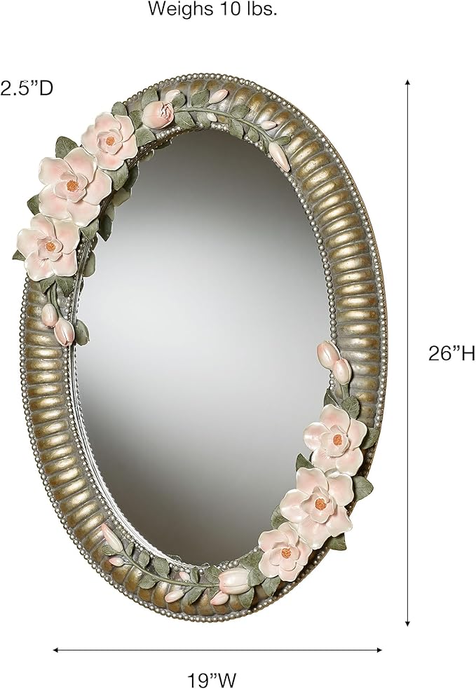 Touch of Class Magnolia Elegance Oval Wall Mirror Champagne Gold | Floral Style Mirrors for Bedroom, Living Room, Bathroom