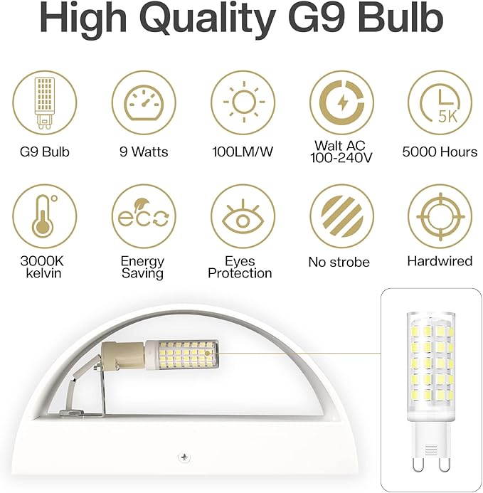 8 Pack White Aluminum Modern LED Wall Sconce Hardwired Indoor Wall Lights Up and Down Wall Mount Light for Living Room Bedroom Corridor Hallway Conservatory Cool White 6000K(with G9 Bulbs)