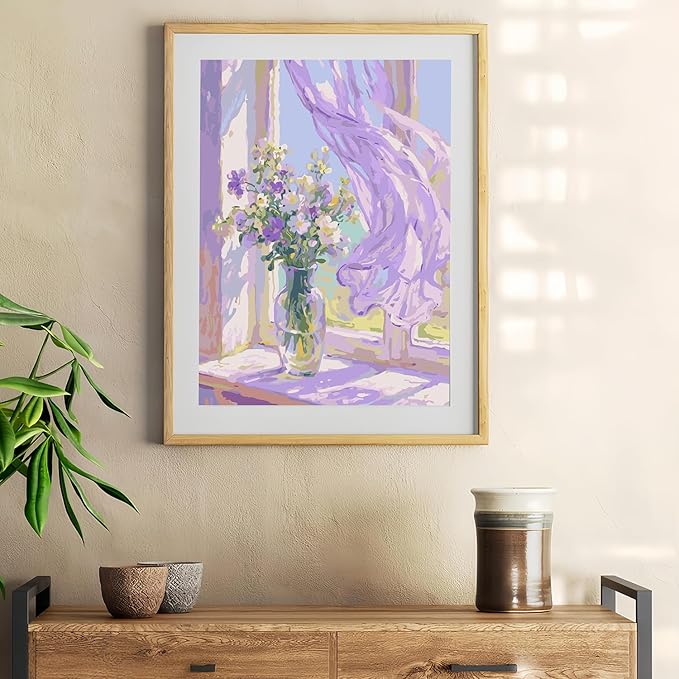 Mosaflare Paint by Numbers for Adults Beginner, Flowers Adult Paint by Number Kits on Canvas, DIY Window Scenery Acrylic Oil Easy Painting by Numbers for Home Wall Decor 16X20 inch (Without Frame)