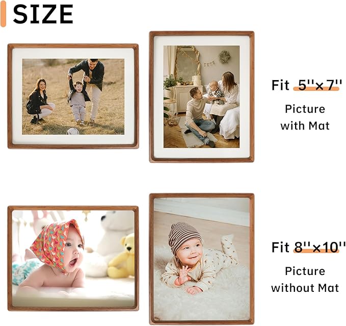 8x10 Picture Frame Set of 2 Natural Wood Photo Frames Display Pictures 5x7 with Mat or 8x10 without Mat Multi Photo Frames Collage for Wall or Tabletop Decor