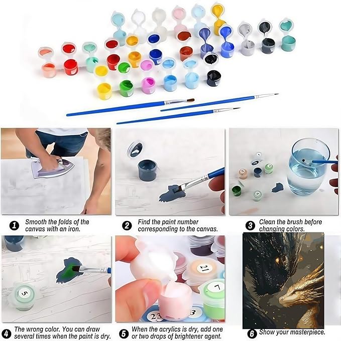 BYGFHLYW Animal Paint by Numbers Kit for Adults Beginners, Black Golden Dragon Easy Adult Paint by Number Kits On Canvas, DIY Acrylic Oil Painting Kits for Home Wall Decor 12x16Inch