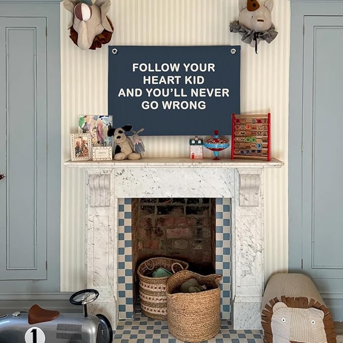 Boy Nursery Decor, Inspirational Wall Decor Hanging Linen Banner, Navy Blue Motivational Wall Flag for Kids Boys Room Playroom Nursery Decor, 20x30 Inch