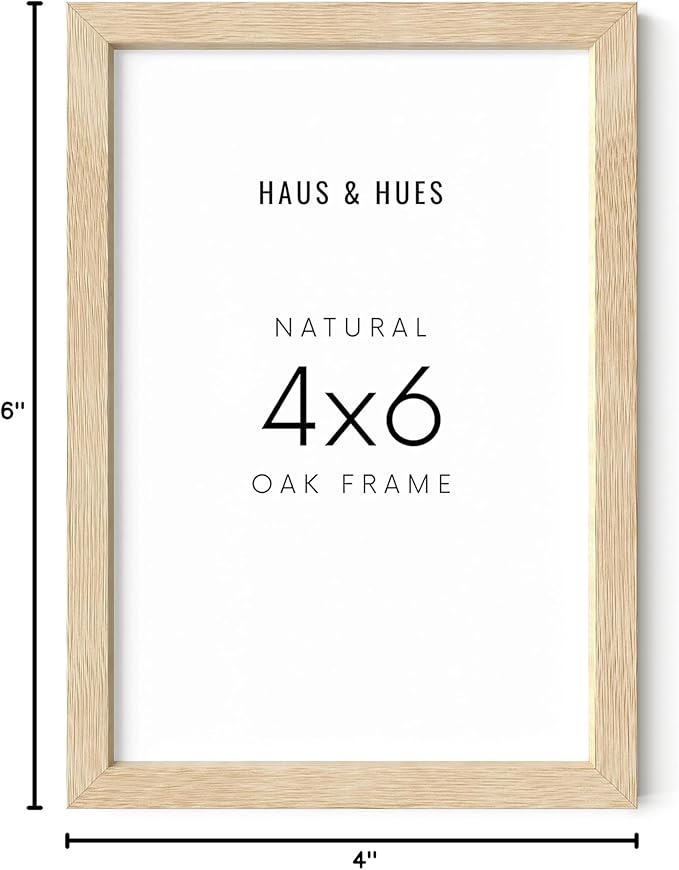 HAUS AND HUES Beige Oak Wood 4x6 Picture Frame - Modern Wood Wall Art Display - Lightweight 4x6 Frame for Art Prints, Photos, Posters - Ready-to-Hang Vertically & Horizontally (Set of 1)