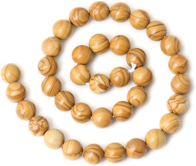 35PCS 10mm Natural Woodgrain Jasper Round Loose Beads for Jewelry Making DIY Bracelet Necklace Materials 1 Strand 15"