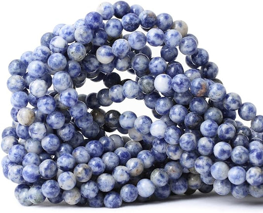 60PCS 6mm Natural Blue White Sodalite Gemstone Round Loose Beads for Jewelry Making 1 Strand 15"