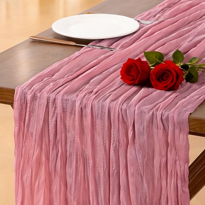 Socomi Mauve Cheesecloth Table Runner Boho Rustic Valentine's Day Gauze 120 inch 10FT Cheese Cloth Runner for Wedding Party Baby Shower Birthday Home Decor Holiday Decorations