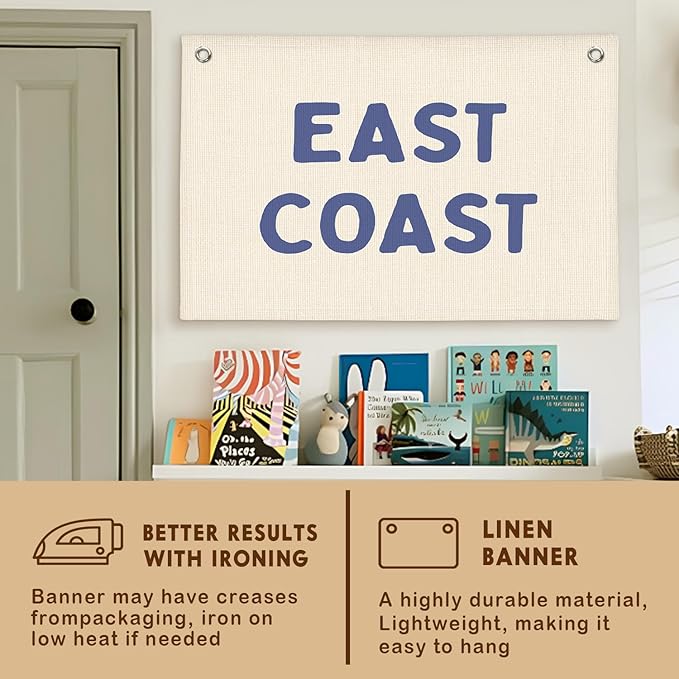Lacama Coastal Nursery Room Decor,Vintage East Coast wall art Banner, Coastal Cowgirl Wall Art Blue Aesthetic Trendy Wall Art Dorm Decor For College Girls Canvas Banner 30x21 Inch