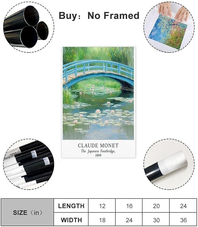 NBLKJHLFD Monet's Art Pond A Canvas Poster Wall Art Decor Print Picture Paintings for Living Room Bedroom Decoration 12×18inch(30×45cm) Unframe-style-6