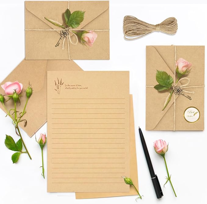 72 PCS Vintage Stationery Set,24 Stationery Writing Papers with 12 Matching Envelopes,Old Looking Stationary Kit for Writing Letters and Invitations