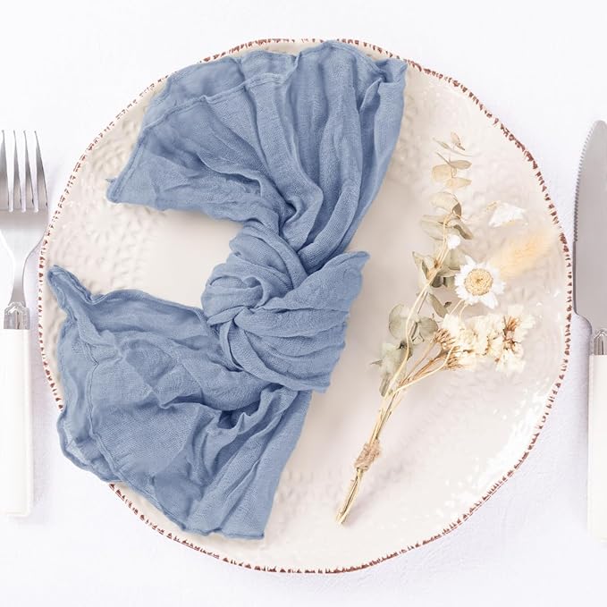 20 Pack Dusty Blue Cheesecloth Napkins Spring Cloth Napkins Set of 20 Blue Dinner Napkins Bulk 21x21 Inches for Wedding Bridal Shower Baby Shower Valentine's Day